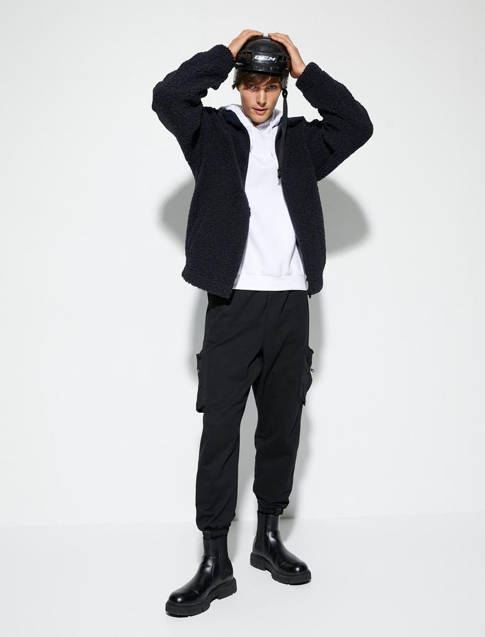  Peluş Ceket Fermuarlı Çift Cepli Klasik Yaka Uzun Kollu