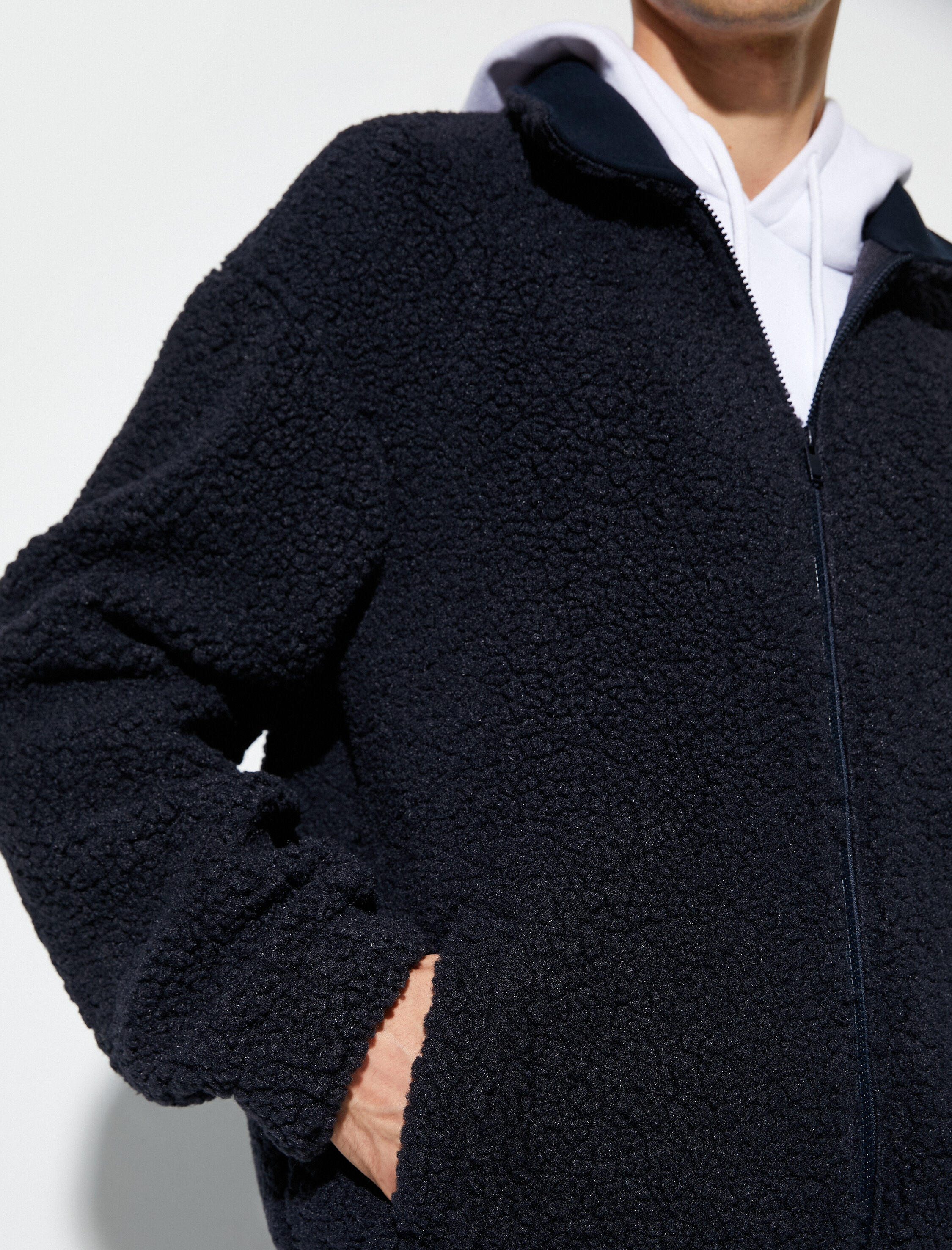   Peluş Ceket Fermuarlı Çift Cepli Klasik Yaka Uzun Kollu