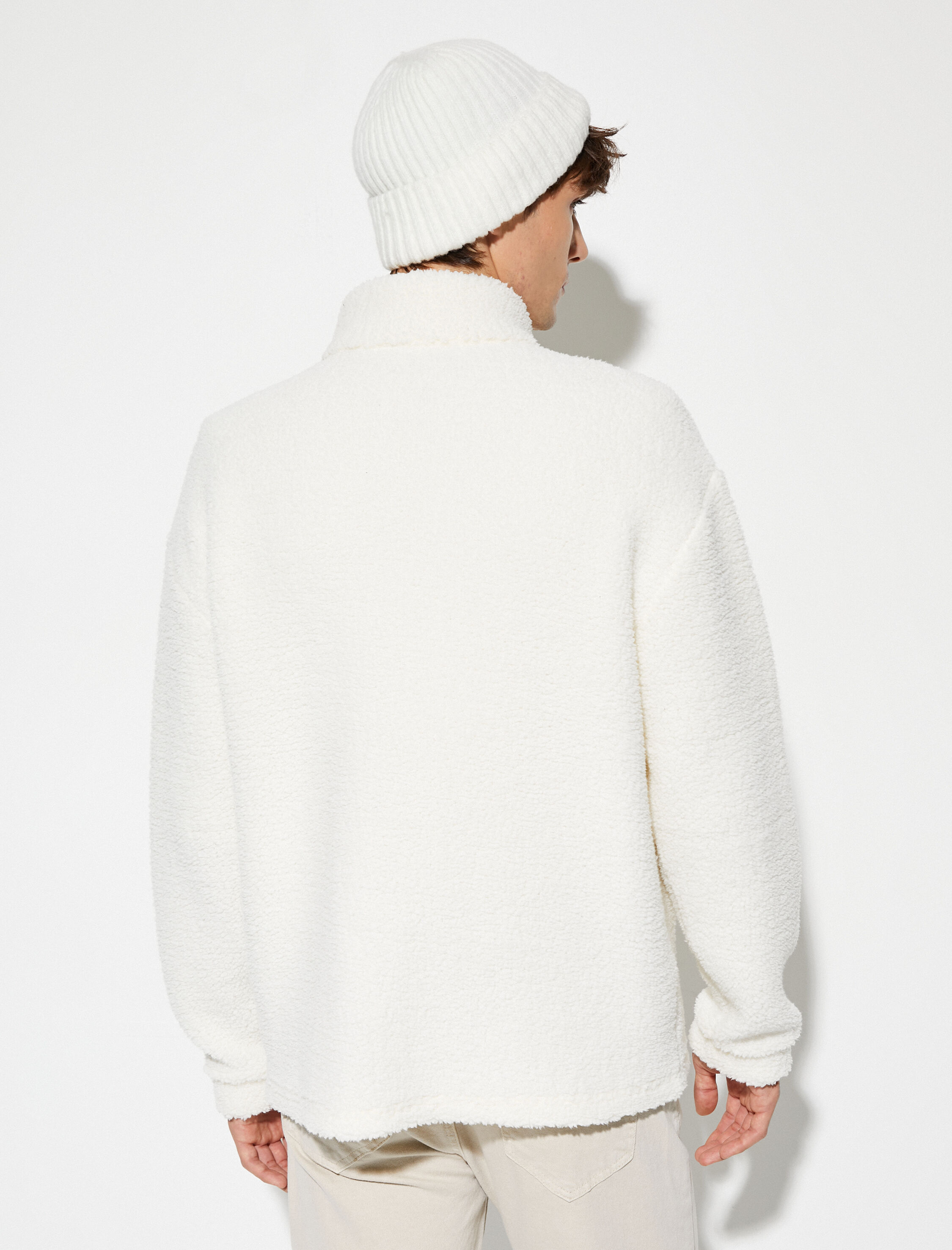 Peluş Sweatshirt Yarım Fermuarlı Dik Yaka Cepli