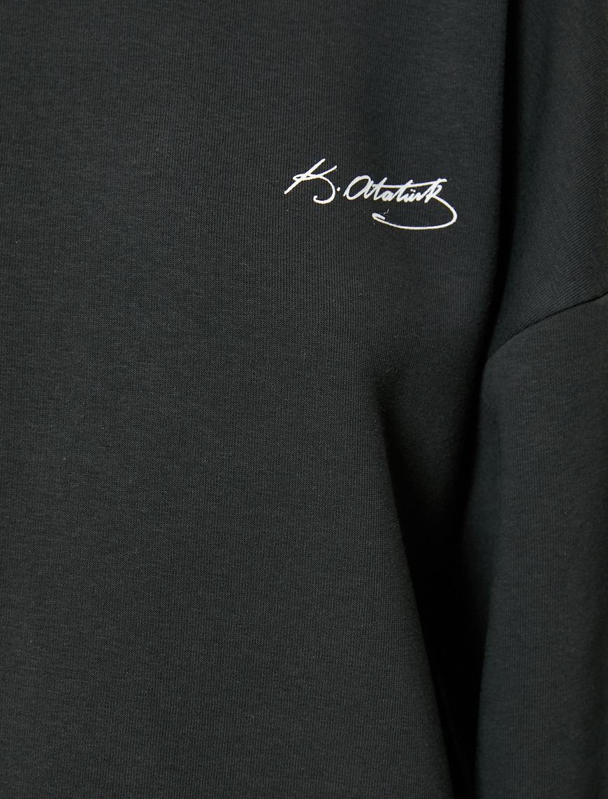   Şardonlu Arkası Atatürk Baskılı Sweatshirt Bisiklet Yaka Uzun Kollu 100. Yıl Özel