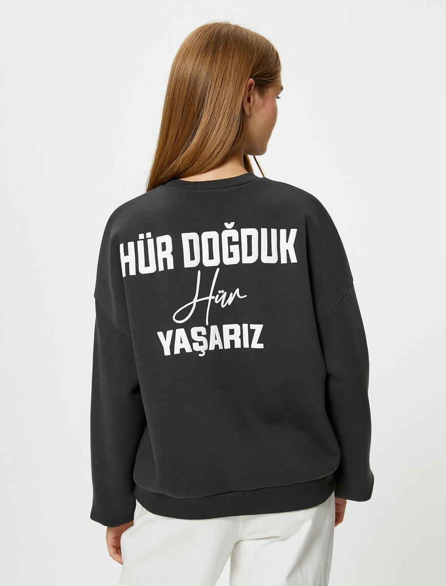   Şardonlu Arkası Atatürk Baskılı Sweatshirt Bisiklet Yaka Uzun Kollu 100. Yıl Özel