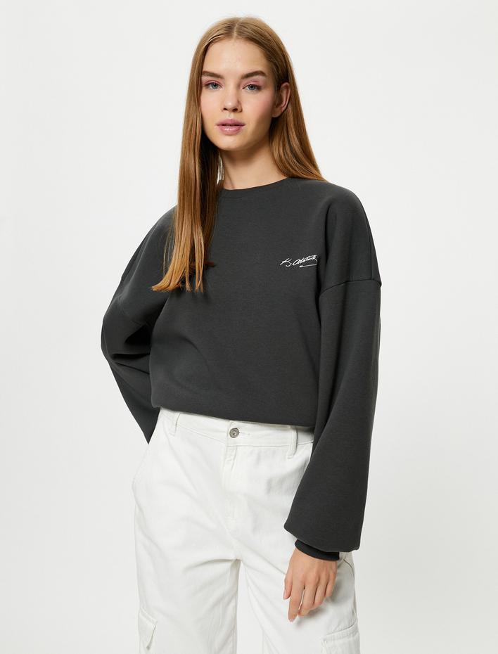  Şardonlu Arkası Atatürk Baskılı Sweatshirt Bisiklet Yaka Uzun Kollu 100. Yıl Özel