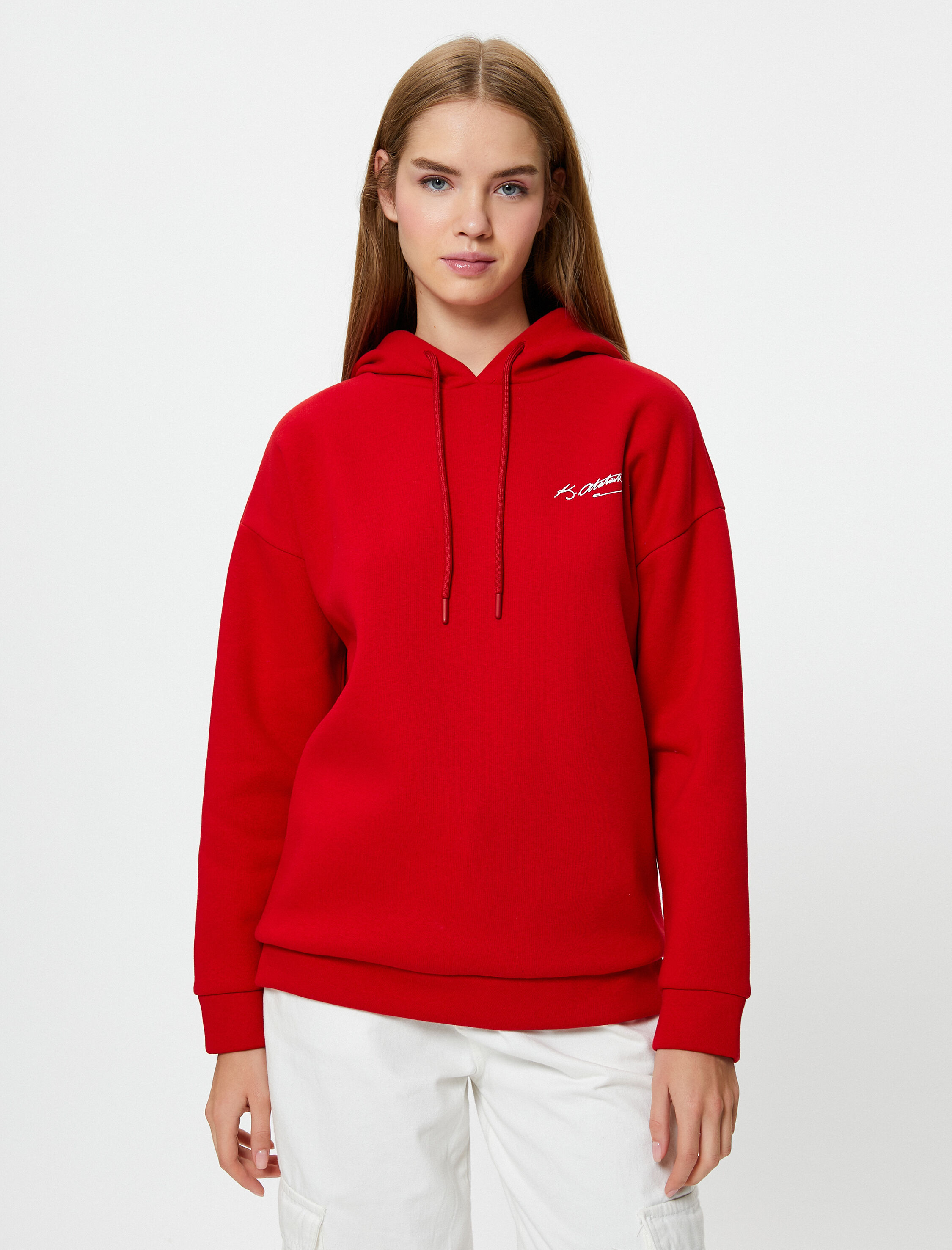   Şardonlu Arkası Atatürk Baskılı Sweatshirt Kapşonlu Uzun Kollu 100. Yıl Özel