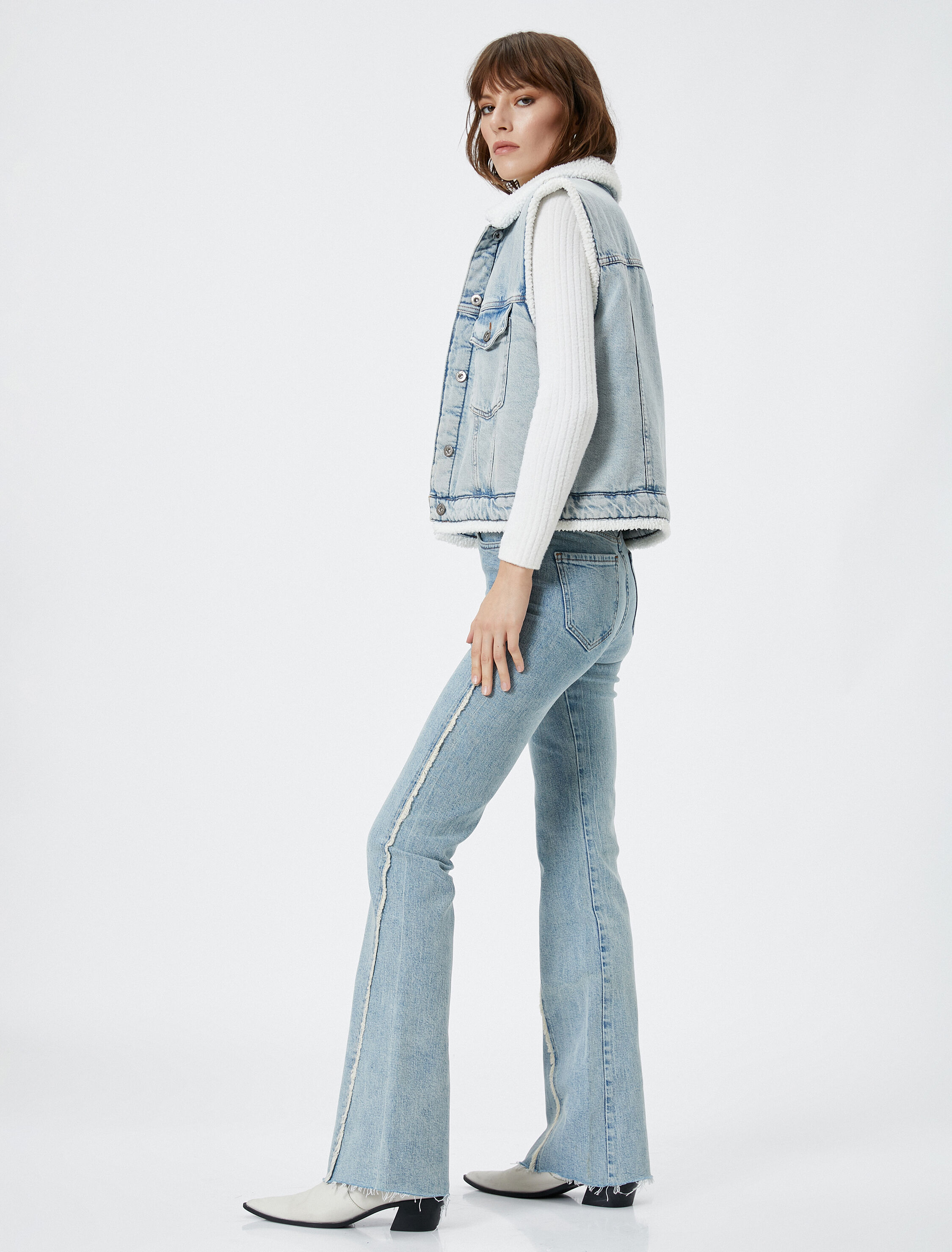   İspanyol Kot Pantolon Püskül Detaylı Dar Kesim Normal Bel - Flare Jean