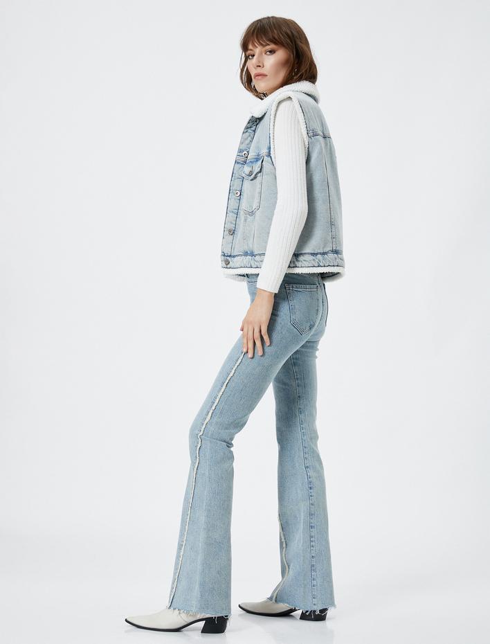  İspanyol Kot Pantolon Püskül Detaylı Dar Kesim Normal Bel - Flare Jean