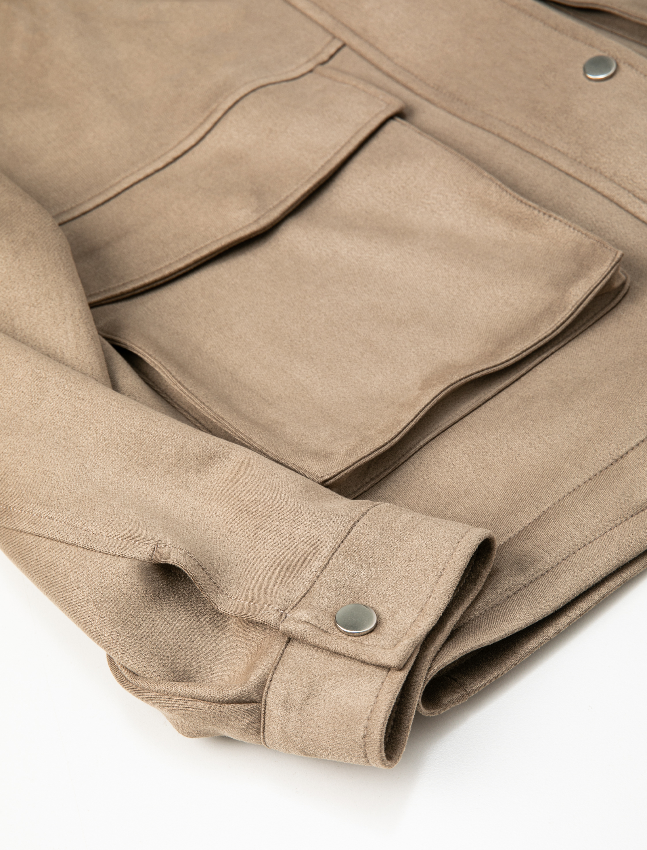   Biker Ceket Süet Görünümlü Dik Yaka Fermuarlı Kapaklı Cepli