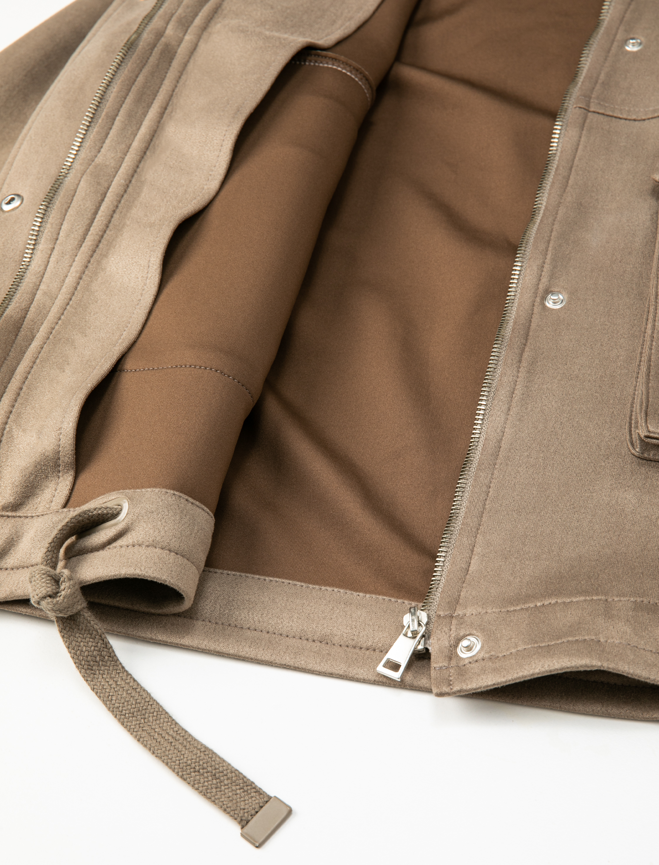   Biker Ceket Süet Görünümlü Dik Yaka Fermuarlı Kapaklı Cepli