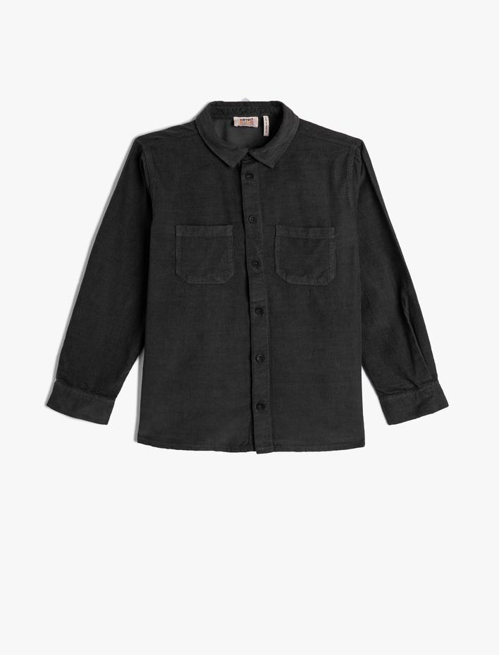 Erkek Çocuk Gömlek Fitilli Kadife Cepli Pamuklu