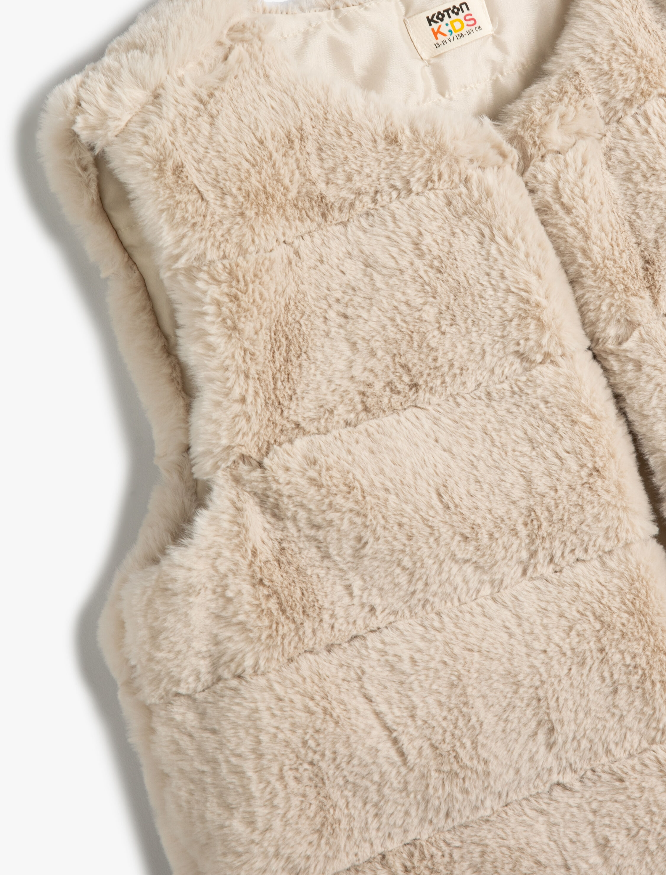  Kız Çocuk Peluş Yelek Yuvarlak Yaka Kolsuz