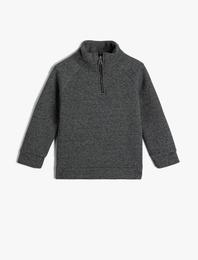 Basic Sweatshirt Dik Yaka Yarım Fermuarlı Uzun Kollu