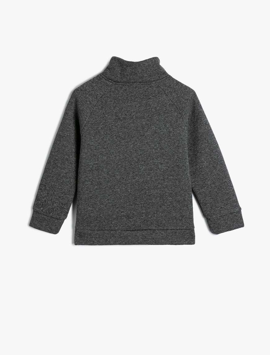  Erkek Çocuk Basic Sweatshirt Dik Yaka Yarım Fermuarlı Uzun Kollu