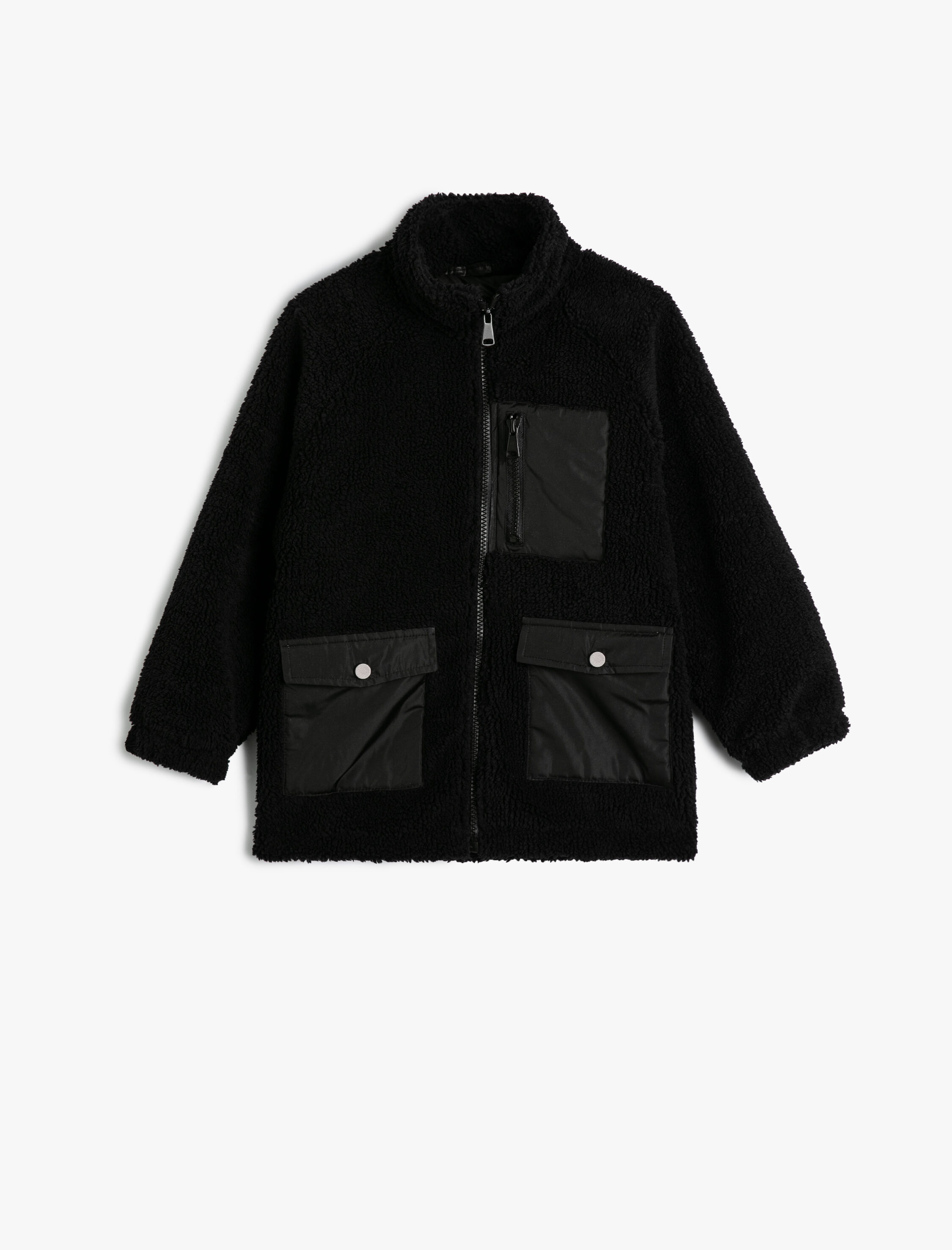  Erkek Çocuk Peluş Ceket Fermuarlı Dik Yaka Cepli Paraşüt Kumaş Detaylı