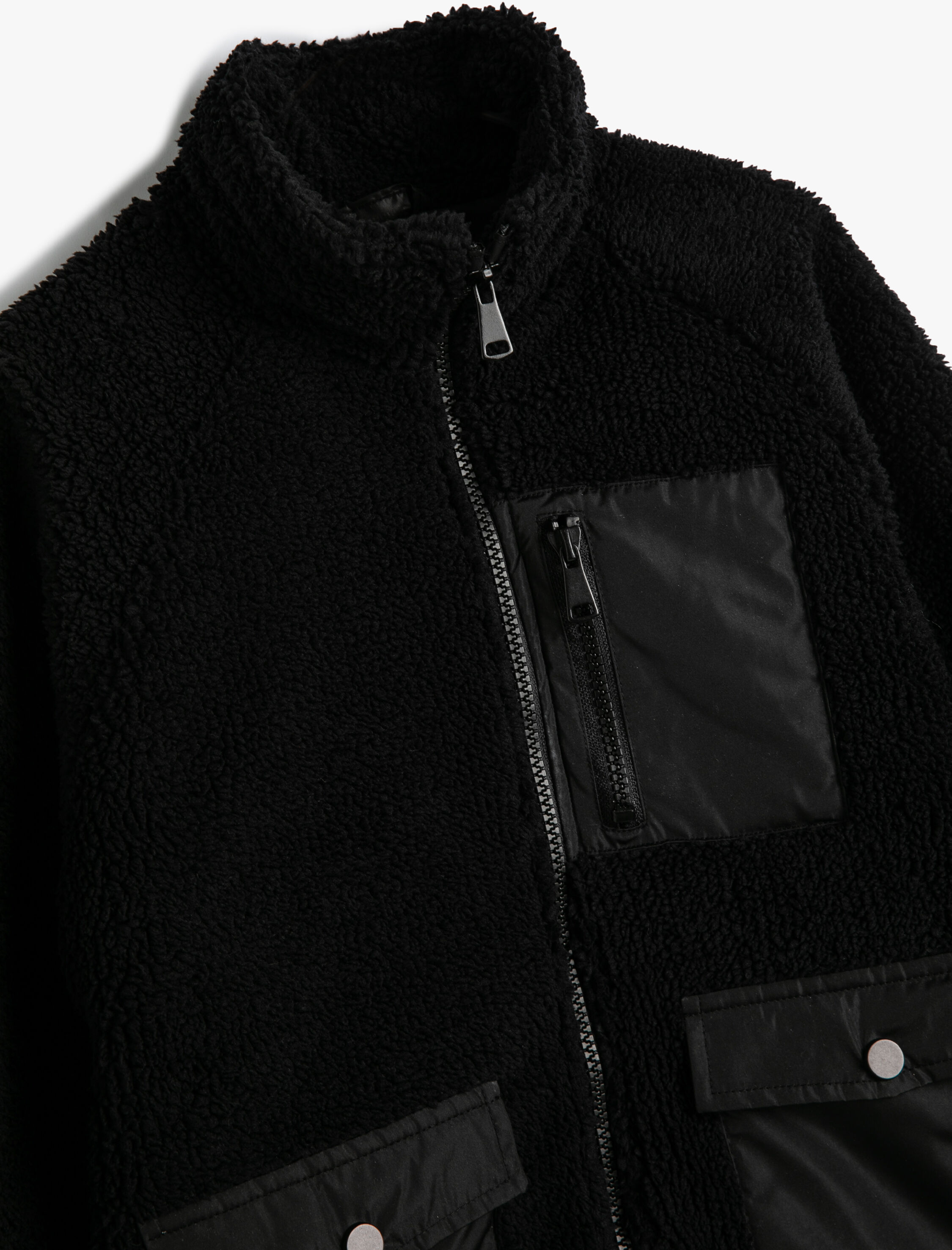  Erkek Çocuk Peluş Ceket Fermuarlı Dik Yaka Cepli Paraşüt Kumaş Detaylı