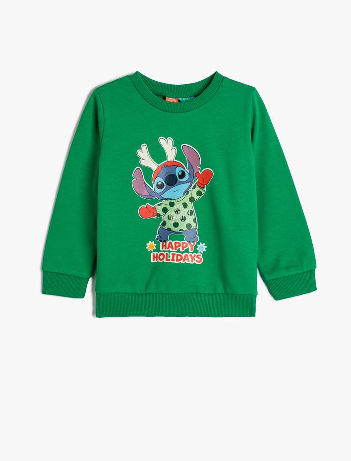 Erkek Bebek Stitch Sweatshirt Yılbaşı Temalı Lisanslı Pamuklu Şardonlu