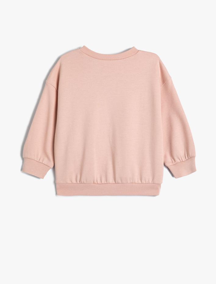 Kız Bebek Çiçek Baskılı Sweatshirt Uzun Kollu Bisiklet Yaka Şardonlu Pamuklu