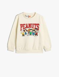 Snoopy Sweatshirt Lisanslı Uzun Kollu Bisiklet Yaka Pamuklu Şardonlu