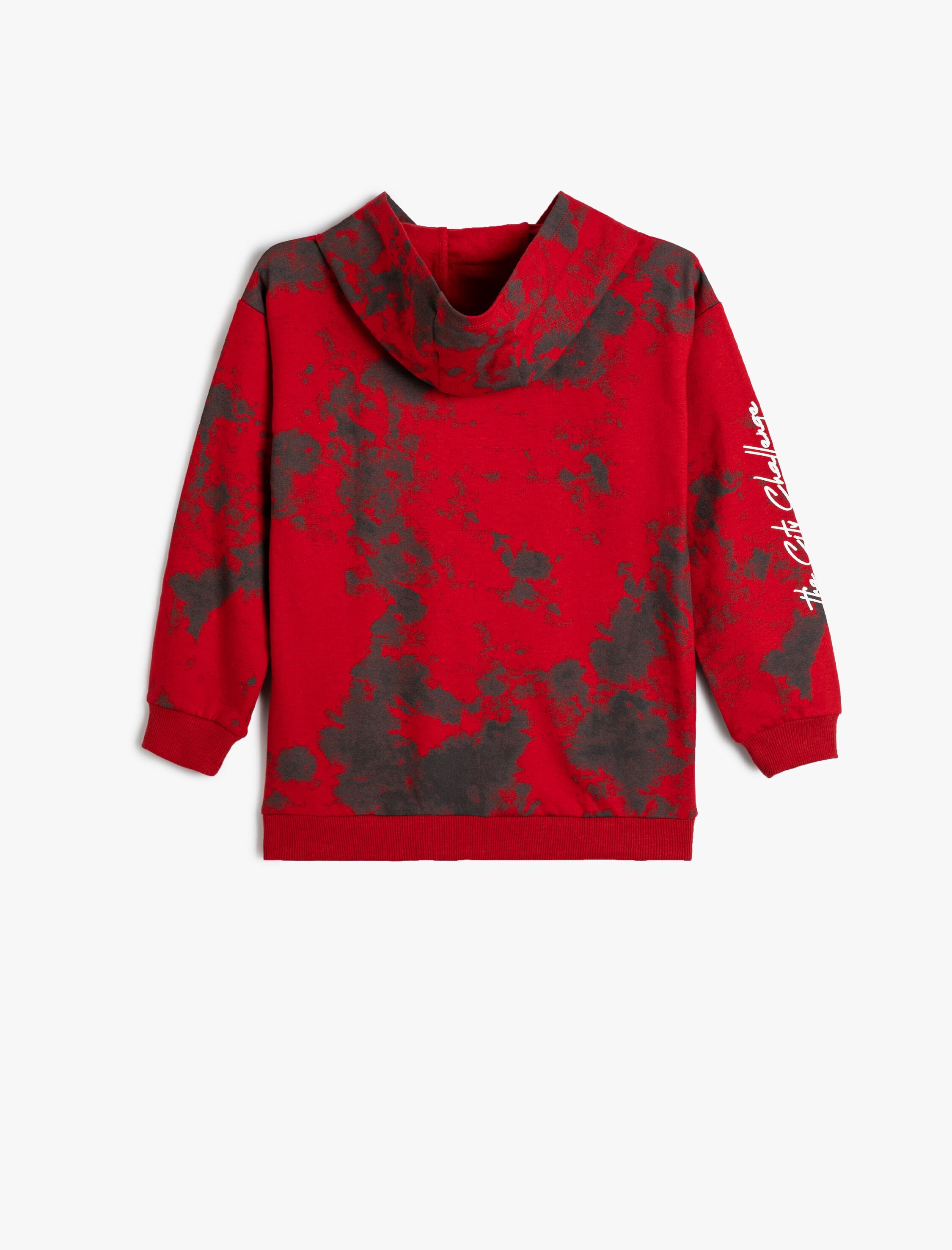  Erkek Çocuk Kapşonlu Sweatshirt Uzun Kollu Batik Desenli Şardonlu Pamuklu