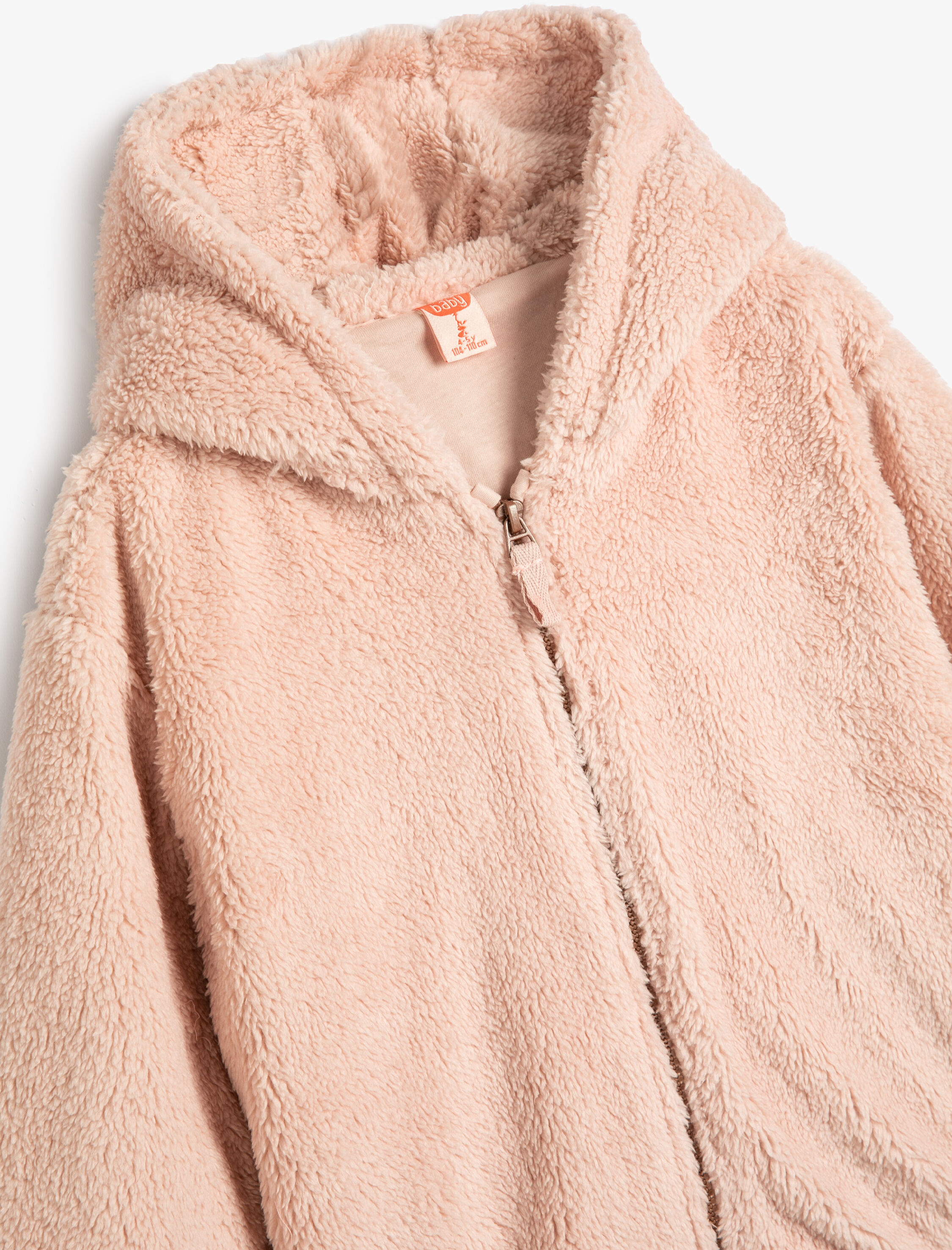 Kız Bebek Peluş Kapşonlu Sweatshirt Fermuarlı Uzun Kollu Pamuk Astarlı