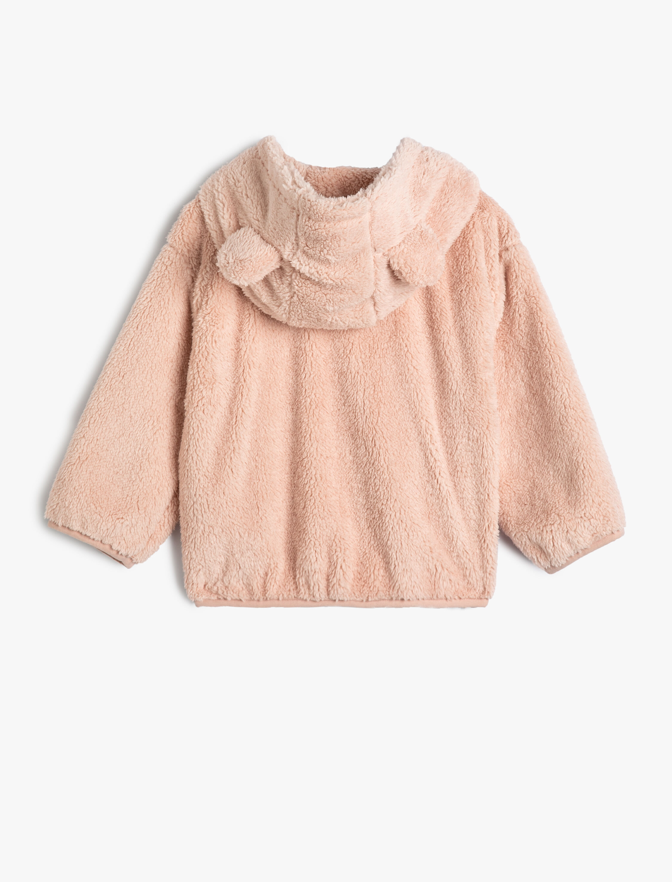 Kız Bebek Peluş Kapşonlu Sweatshirt Fermuarlı Uzun Kollu Pamuk Astarlı