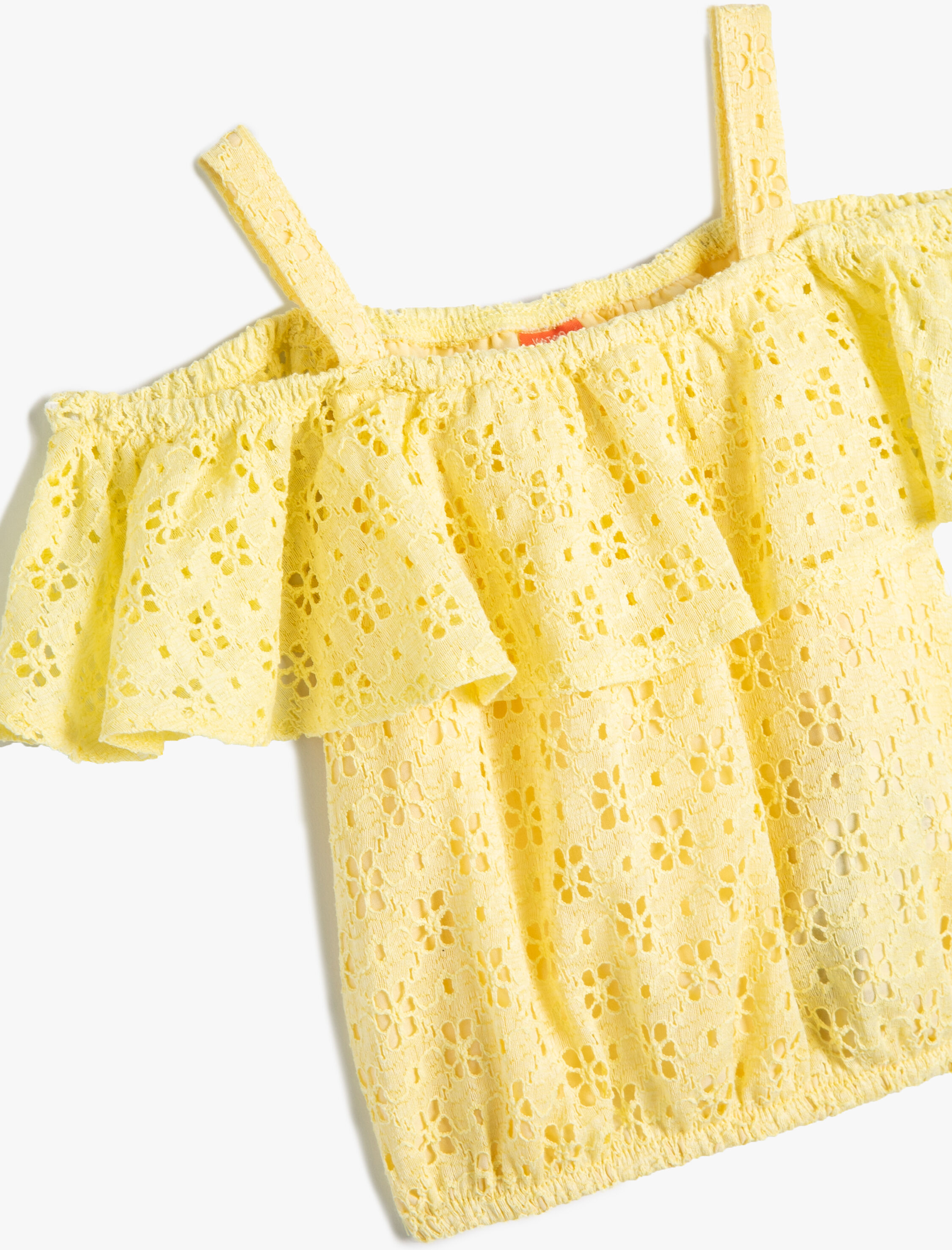  Kız Bebek Crop Bluz Fistolu Askılı Volanlı Pamuklu