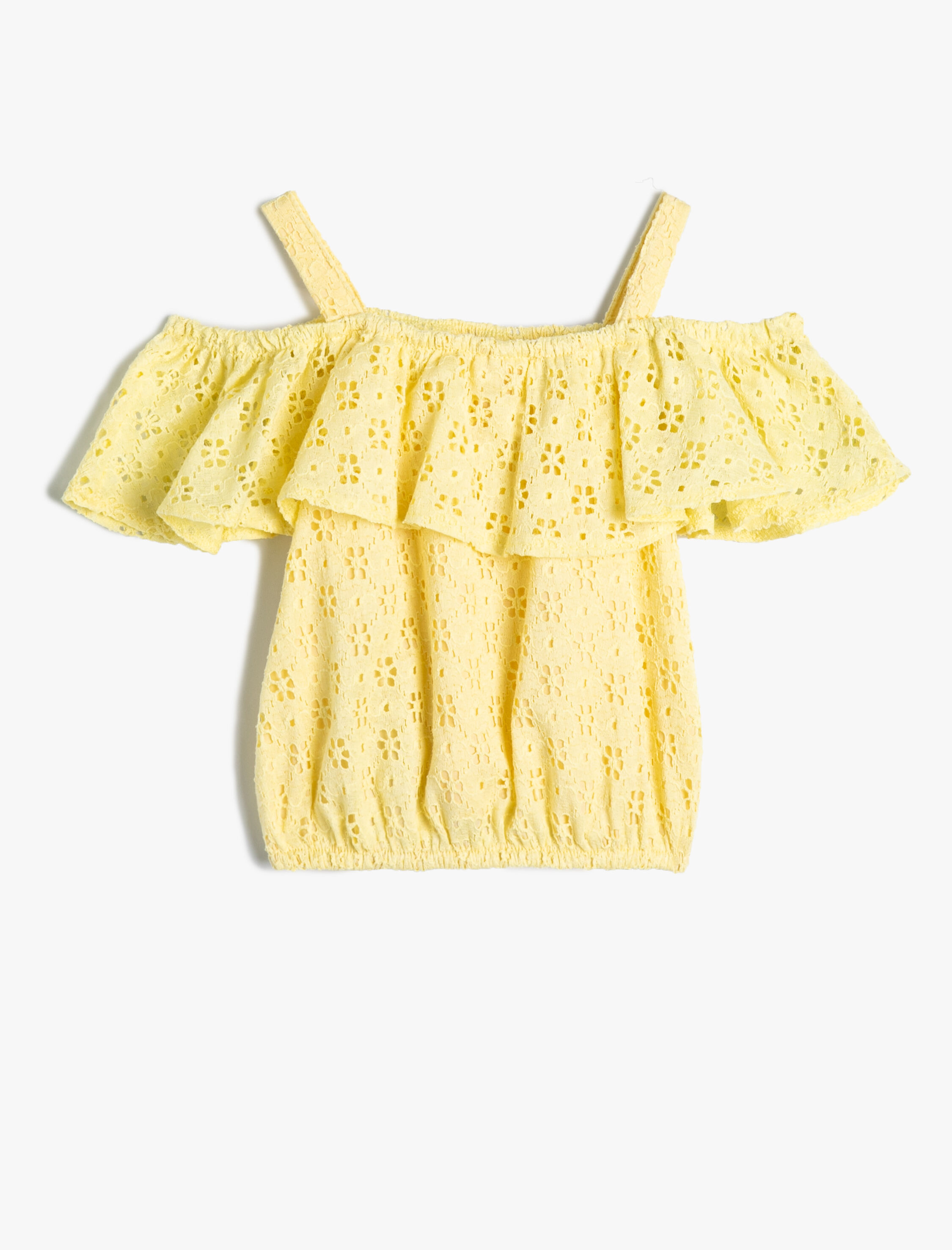  Kız Bebek Crop Bluz Fistolu Askılı Volanlı Pamuklu