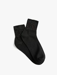 Soket Çorap Metal Renkli Boncuk İşlemeli