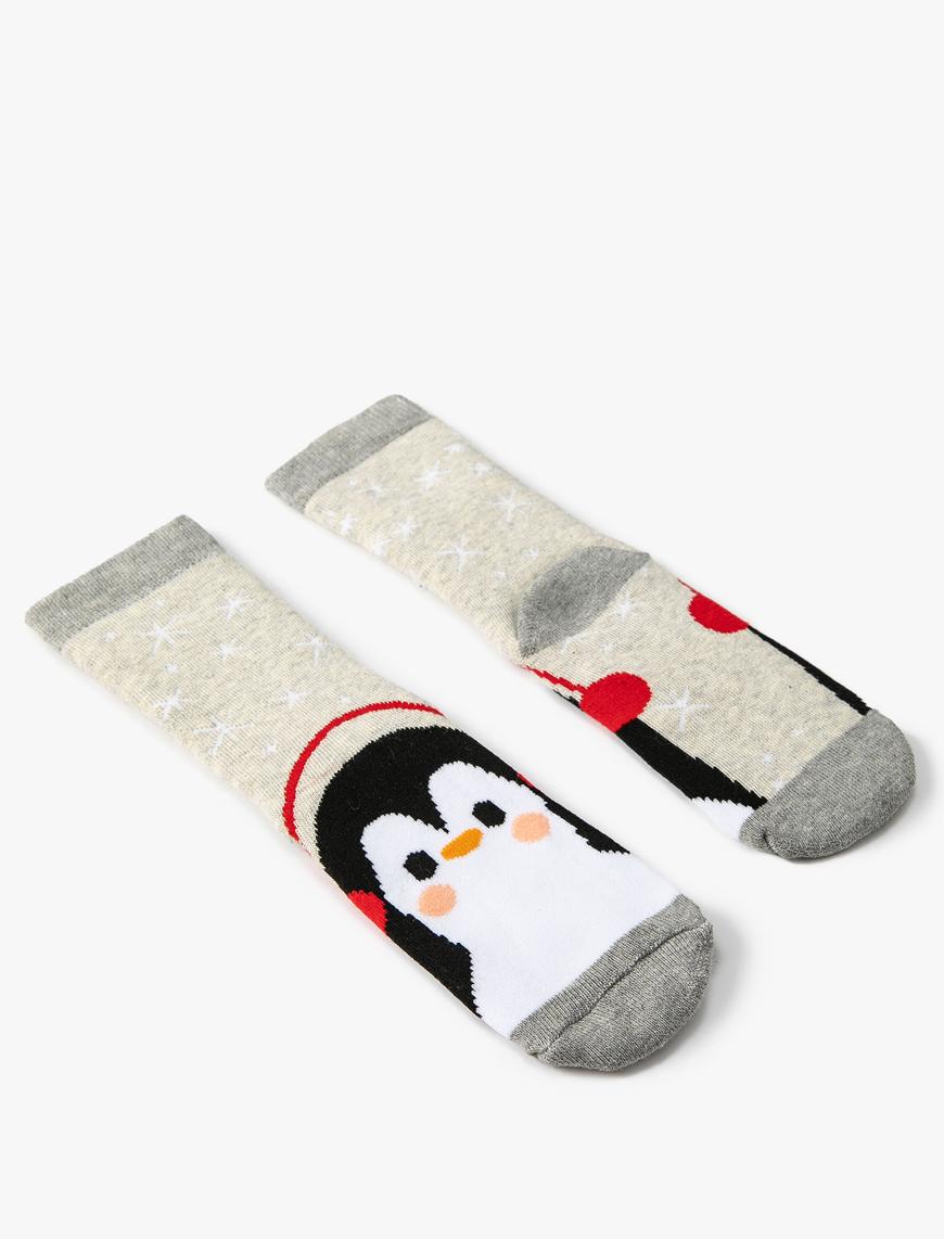  Erkek Çocuk Havlu Çorap Penguen Desenli Pamuklu
