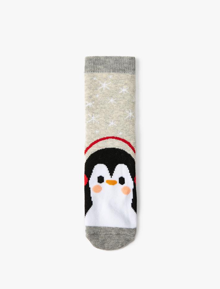 Erkek Çocuk Havlu Çorap Penguen Desenli Pamuklu
