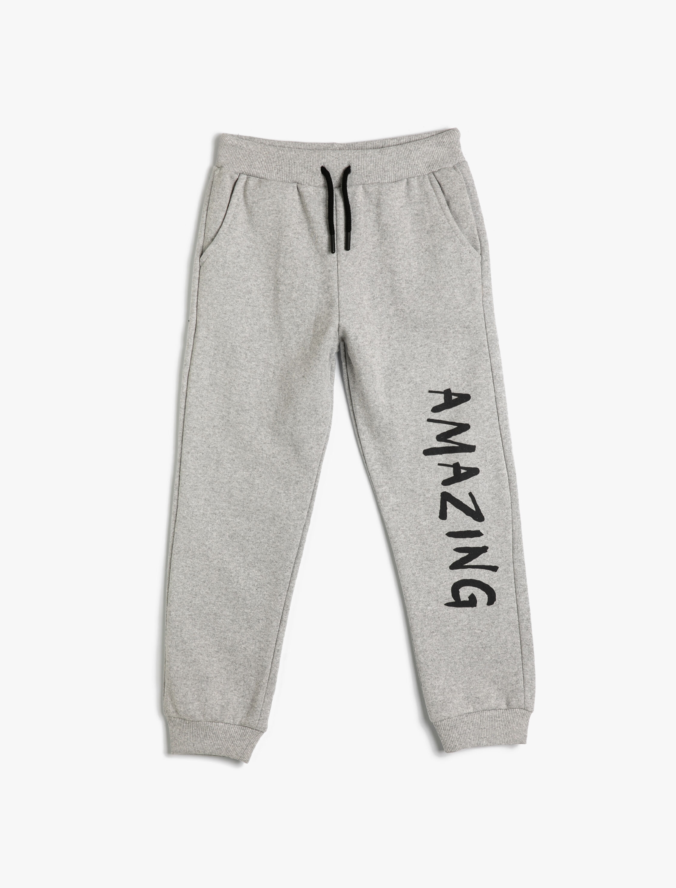  Erkek Çocuk Basic Jogger Eşofman Altı Yazı Baskılı Beli Bağlamalı Şardonlu