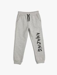 Basic Jogger Eşofman Altı Yazı Baskılı Beli Bağlamalı Şardonlu