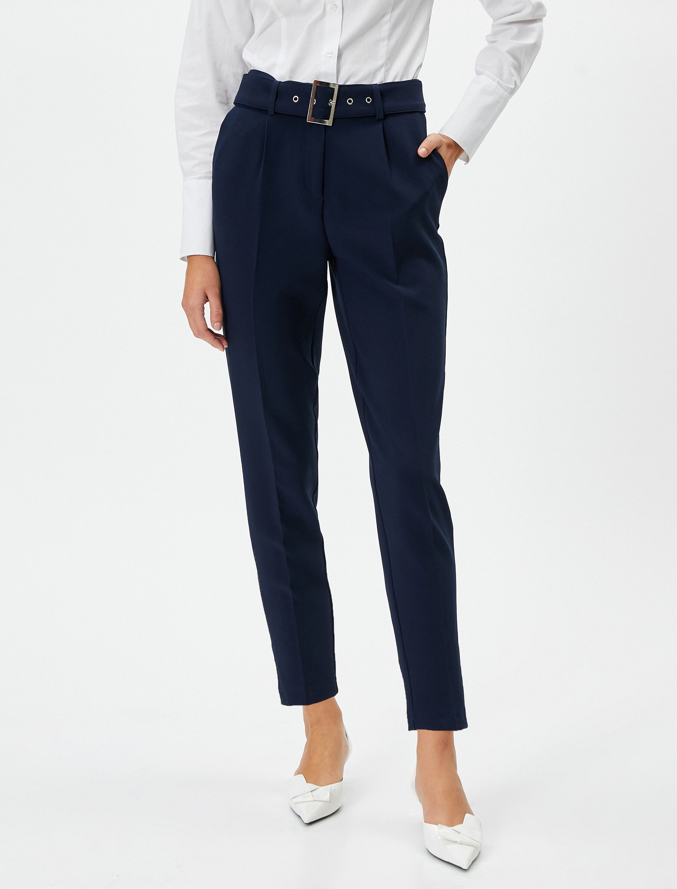   Kumaş Cigarette Pantolon Kemer Detaylı Cepli