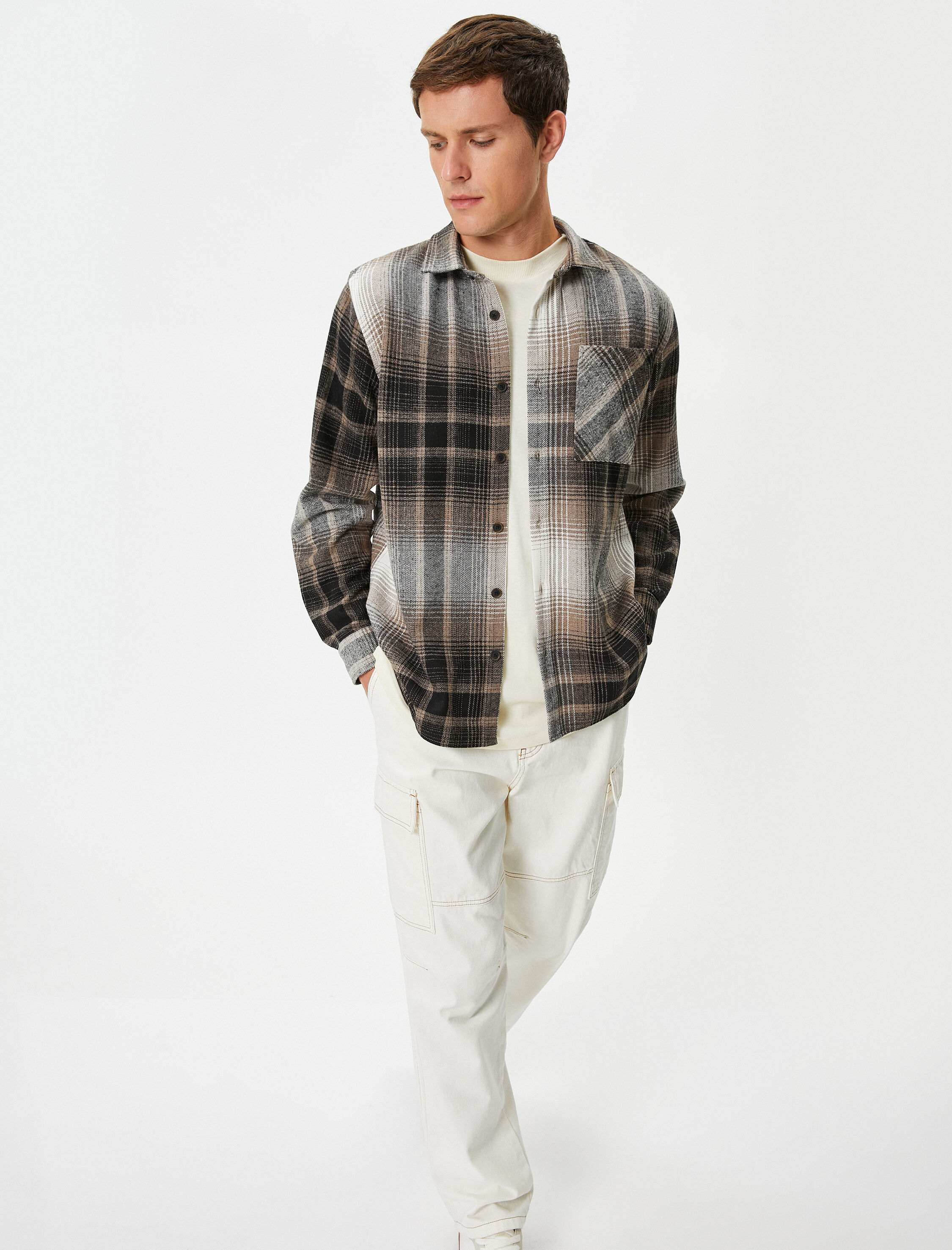   Oduncu Gömleği Cep Detaylı Klasik Yaka Düğmeli Uzun Kollu