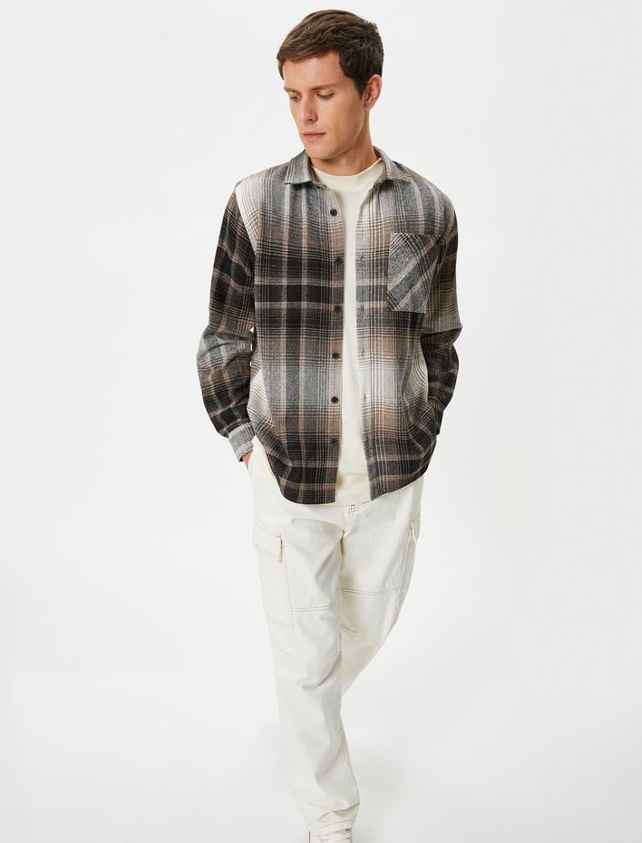  Oduncu Gömleği Cep Detaylı Klasik Yaka Düğmeli Uzun Kollu