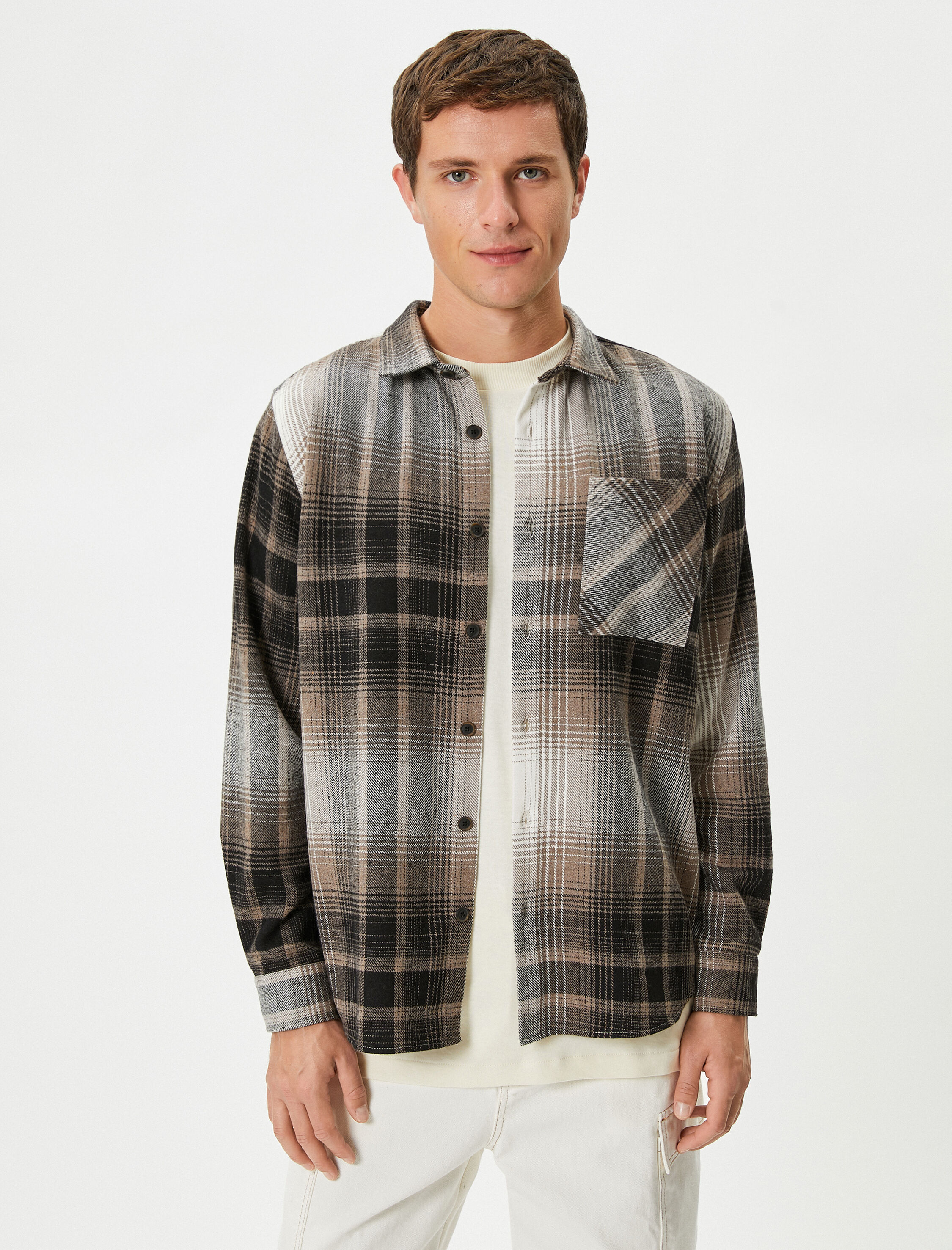   Oduncu Gömleği Cep Detaylı Klasik Yaka Düğmeli Uzun Kollu