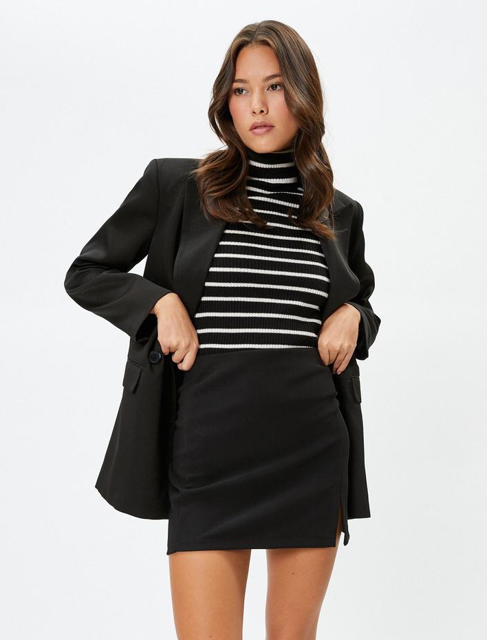  Yırtmaçlı Mini Etek Normal Bel Fermuarlı