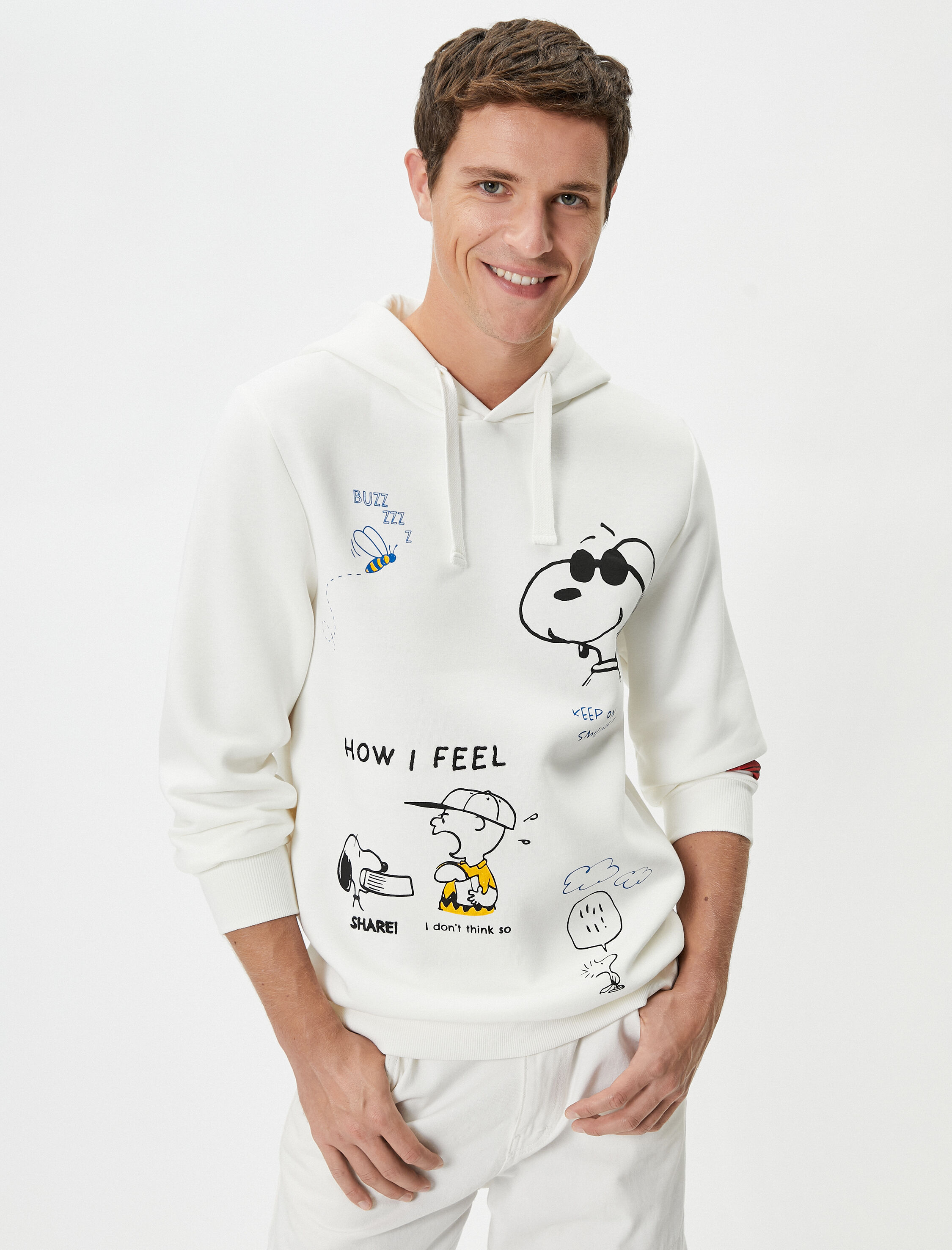   Snoopy Hoodie Lisanslı Baskılı Uzun Kollu Şardonlu