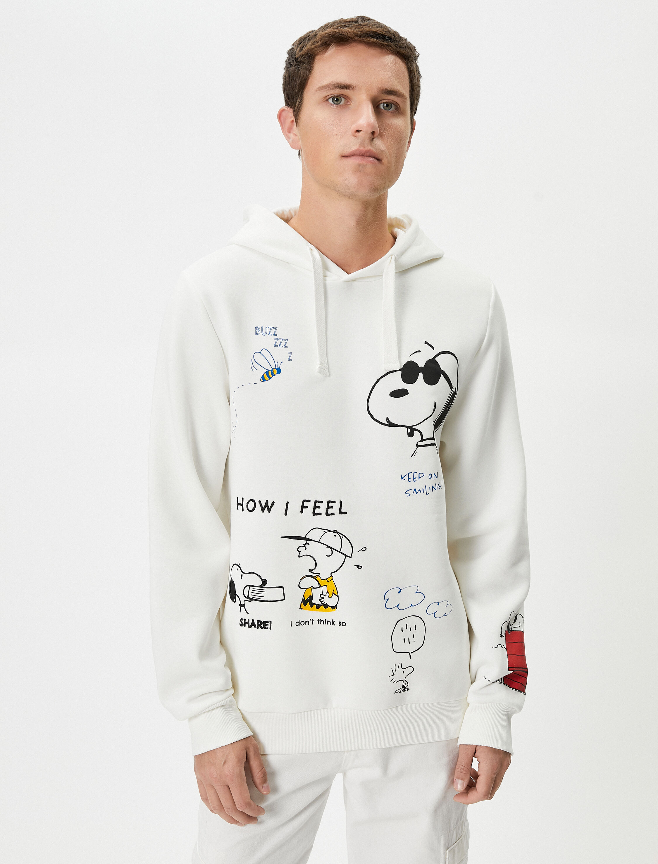   Snoopy Hoodie Lisanslı Baskılı Uzun Kollu Şardonlu