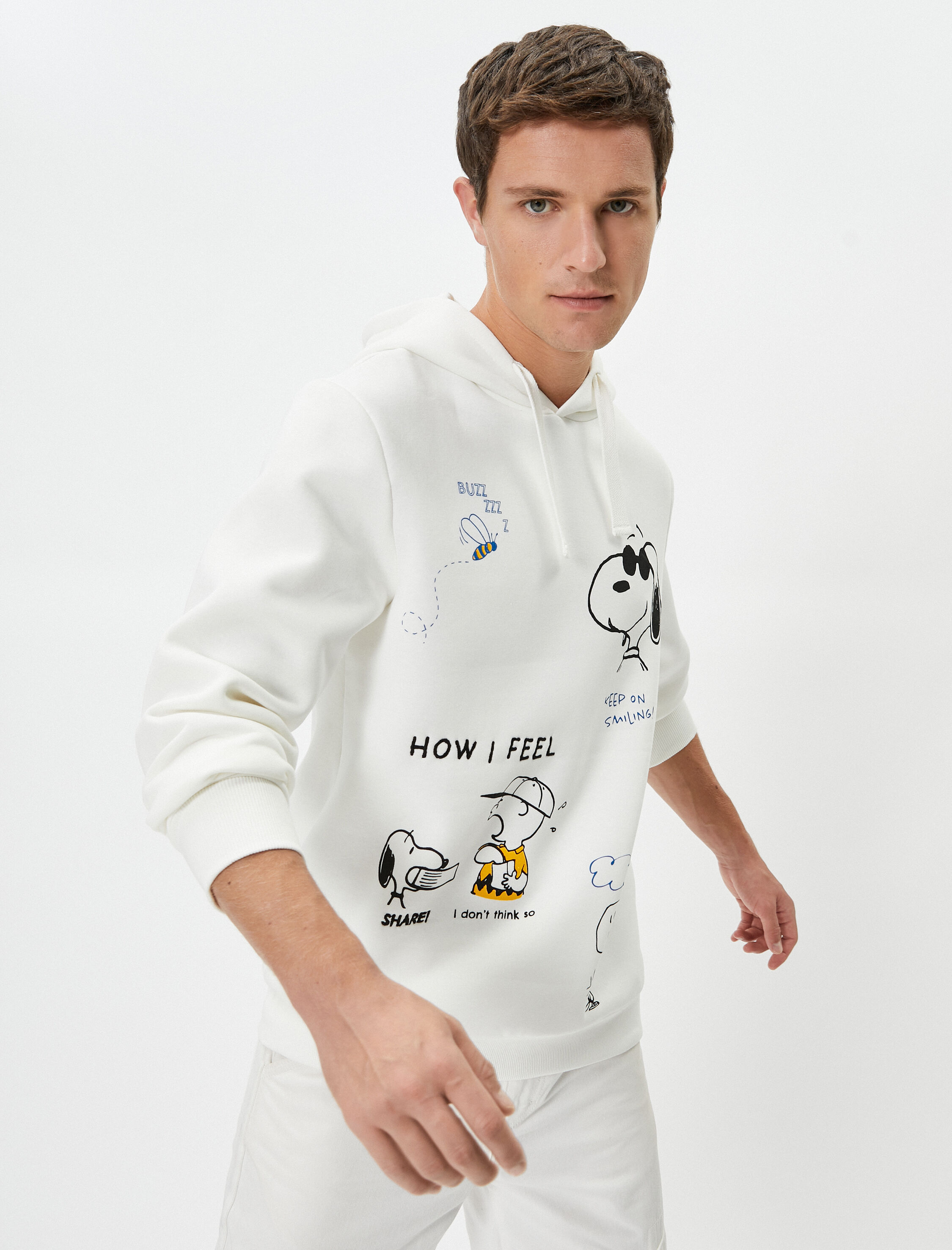   Snoopy Hoodie Lisanslı Baskılı Uzun Kollu Şardonlu