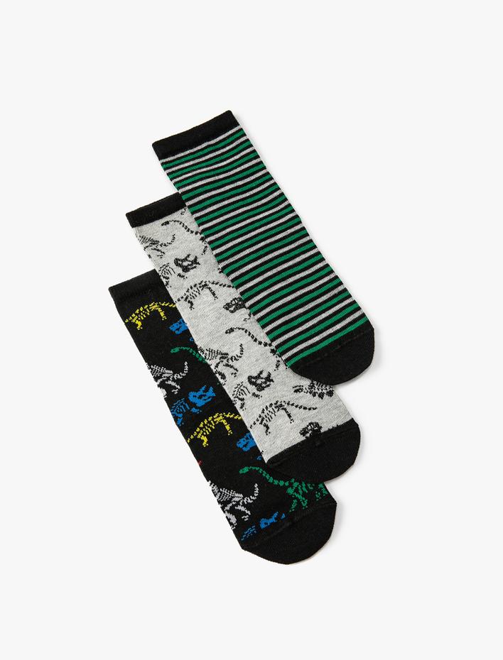 Erkek Çocuk 3’lü Dinozorlu Çorap Seti Çok Renkli