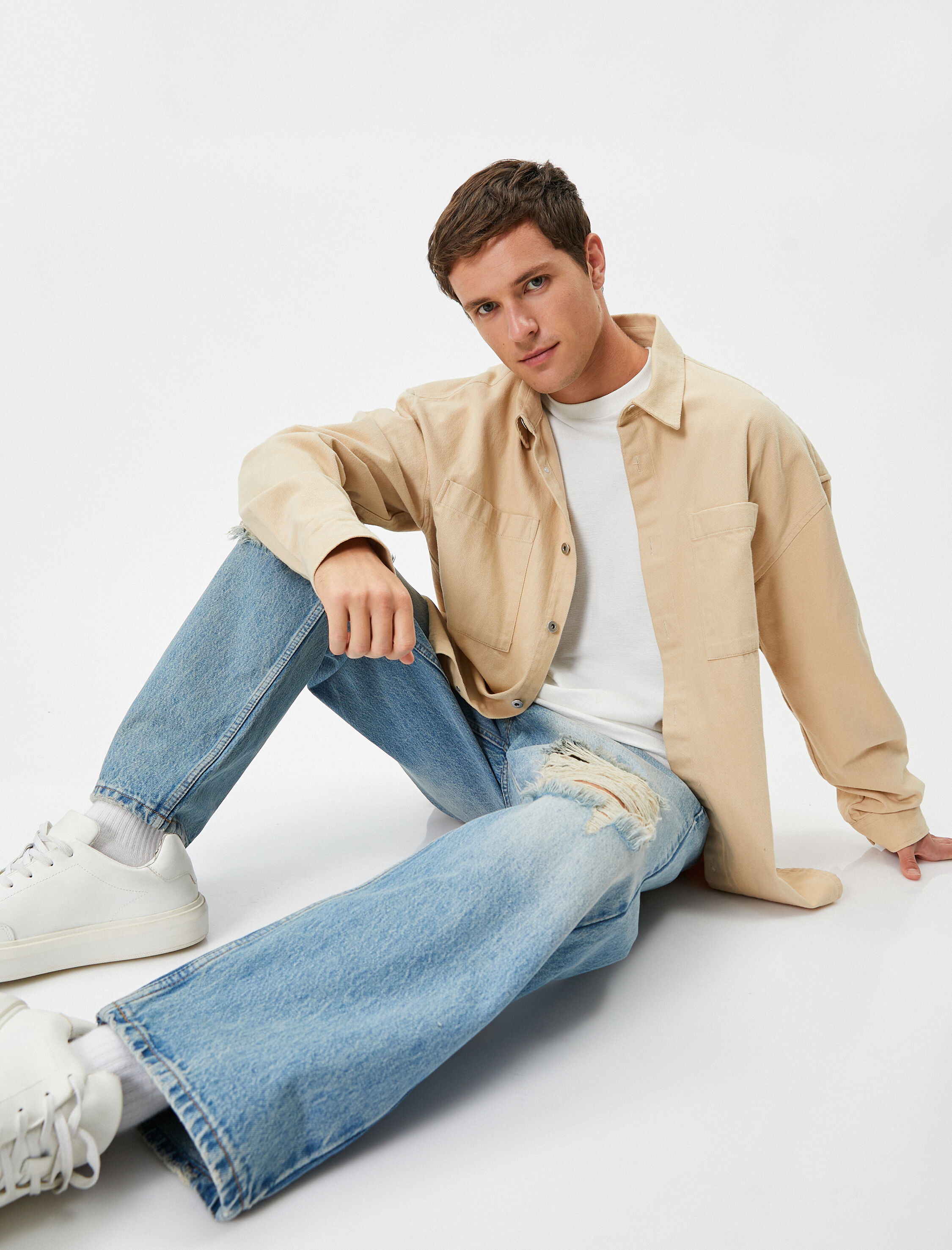   Yırtık Kot Pantolon Düğmeli 5 Cepli Bol Paça - Baggy Jeans