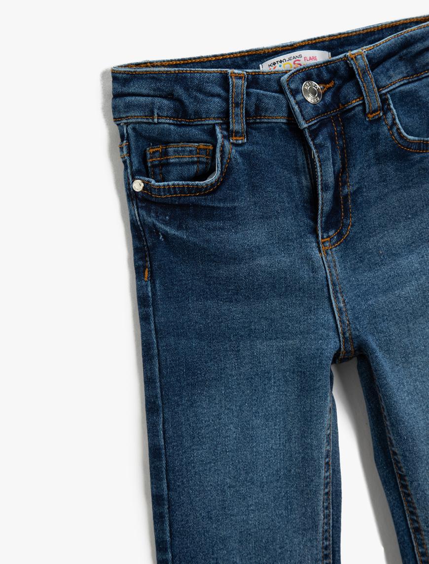  Kız Çocuk İspanyol Paça Kot Pantolon Cepli Pamuklu - Flare Jean