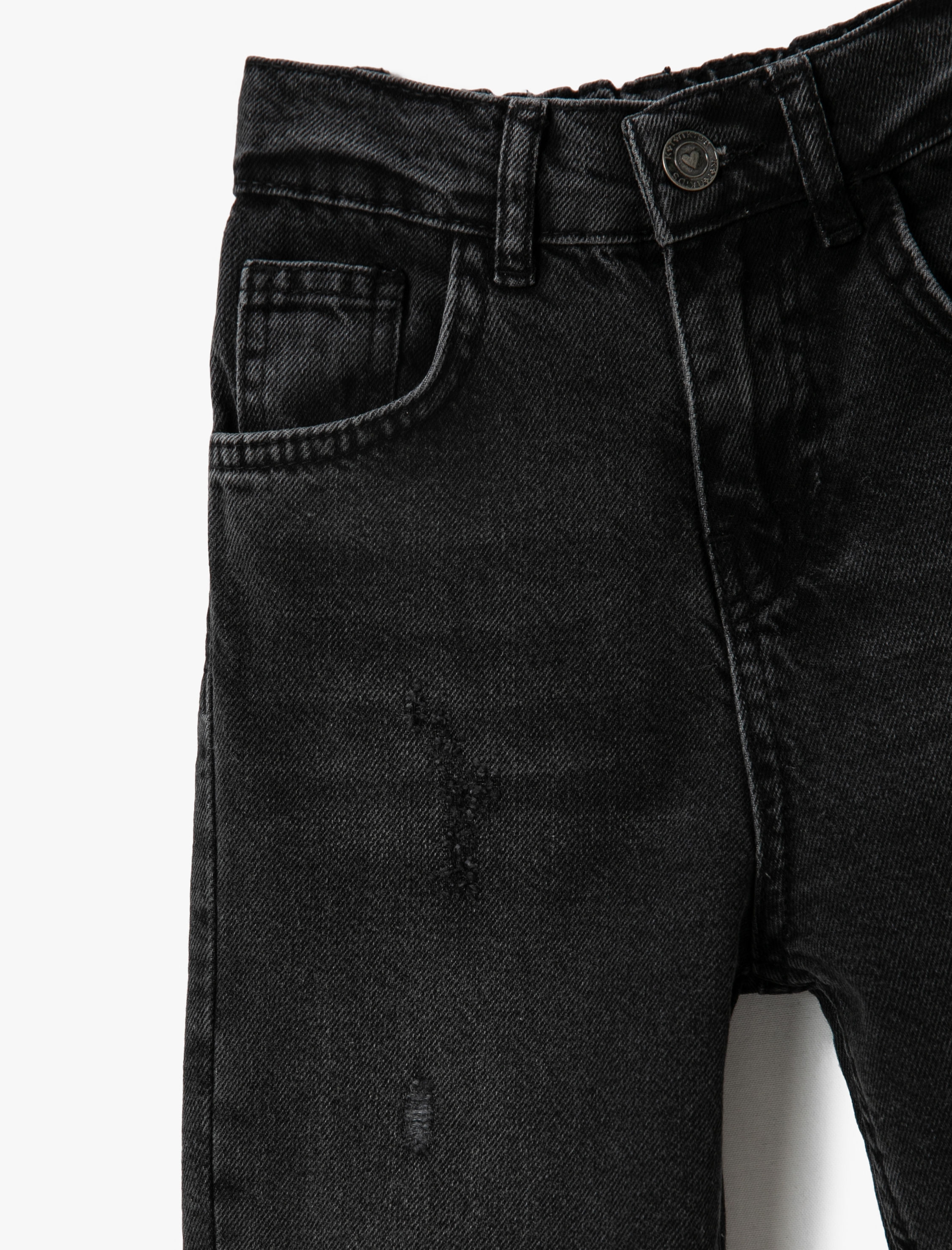  Kız Çocuk Kot Pantolon Beli Lastikli Cepli Düz Paça - Boyfriend Jean