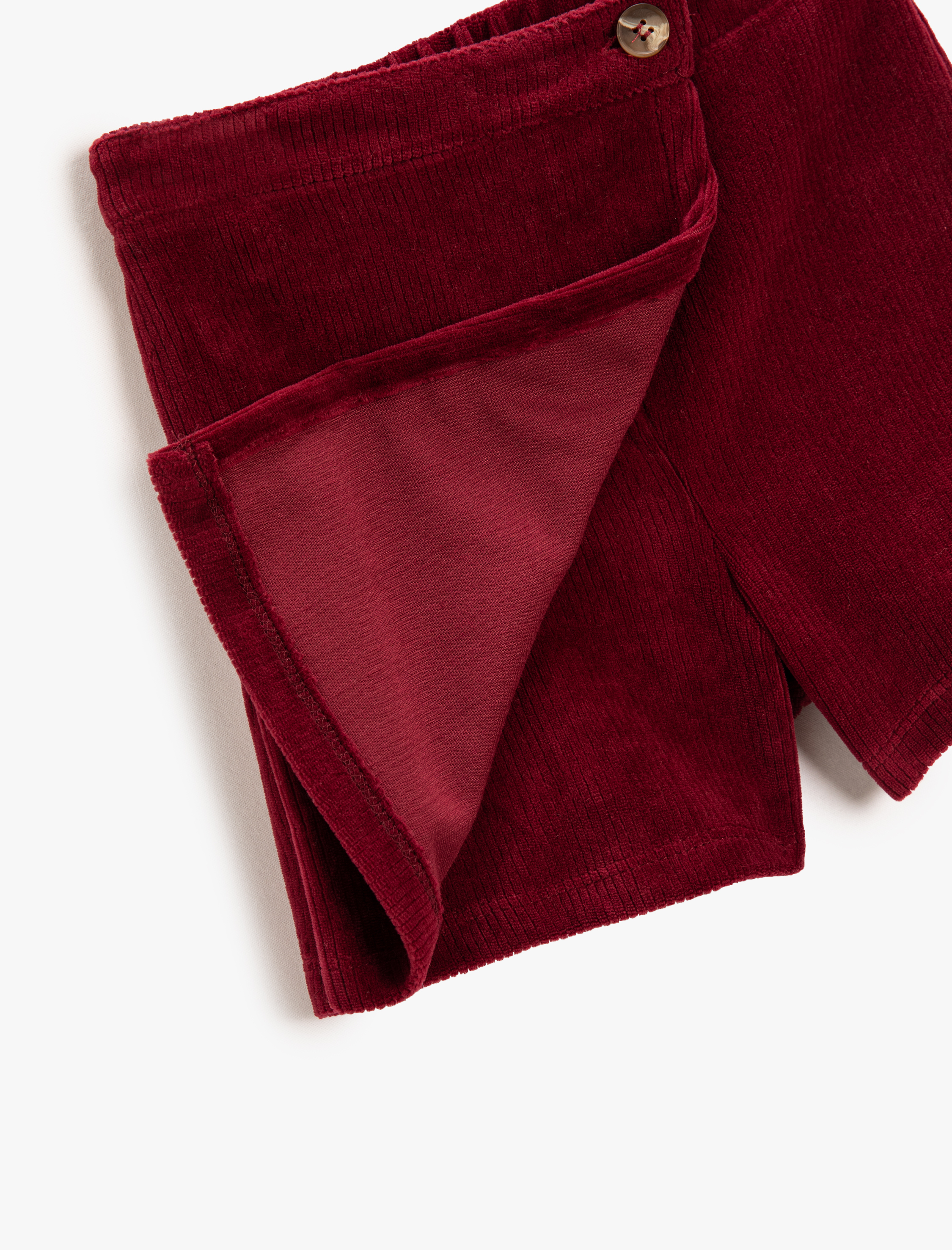 Kız Çocuk Basic Fitilli Kadife Şort Etek Düğme Detaylı