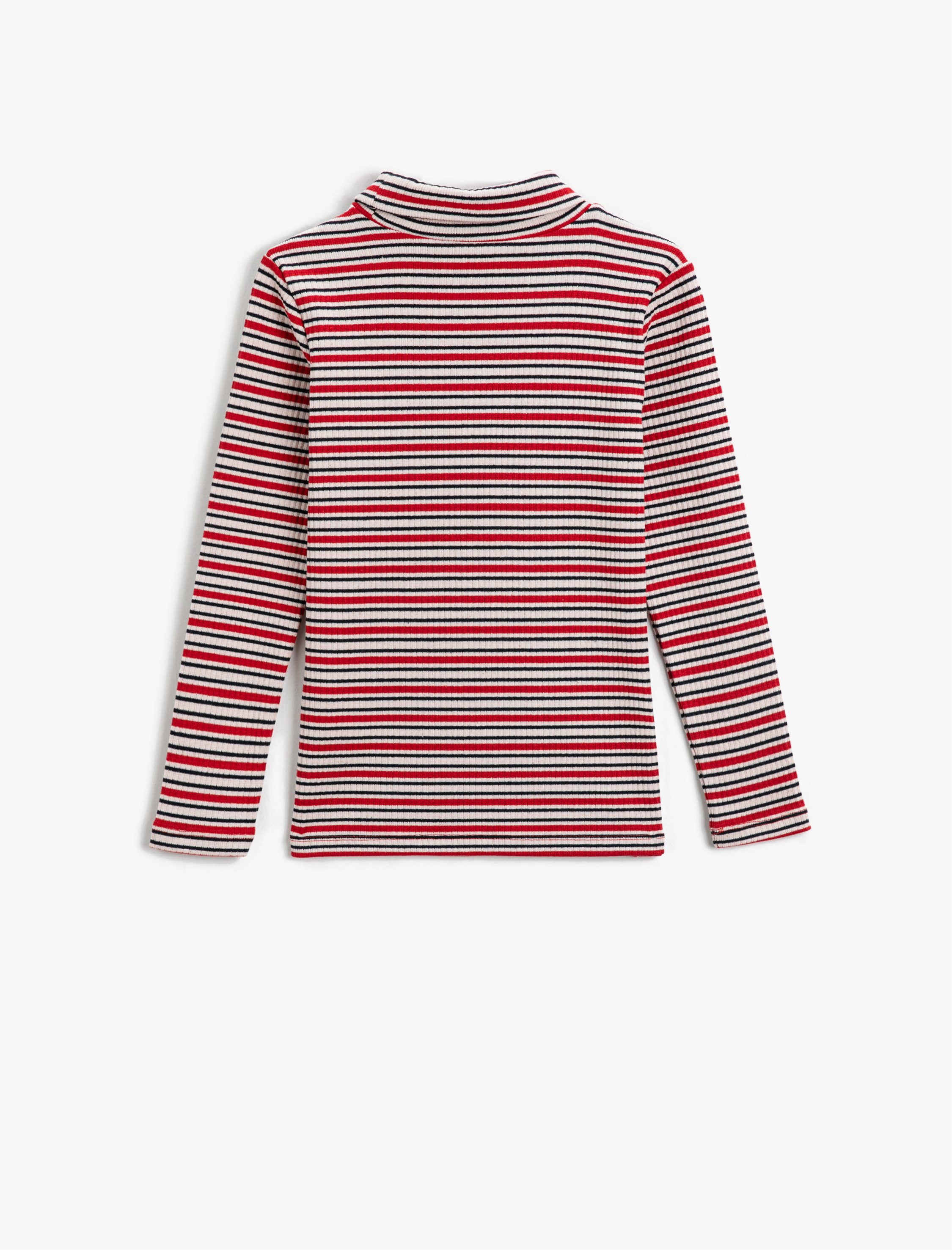  Kız Çocuk Yarım Balıkçı Yaka Ribanalı Tişört Uzun Kollu