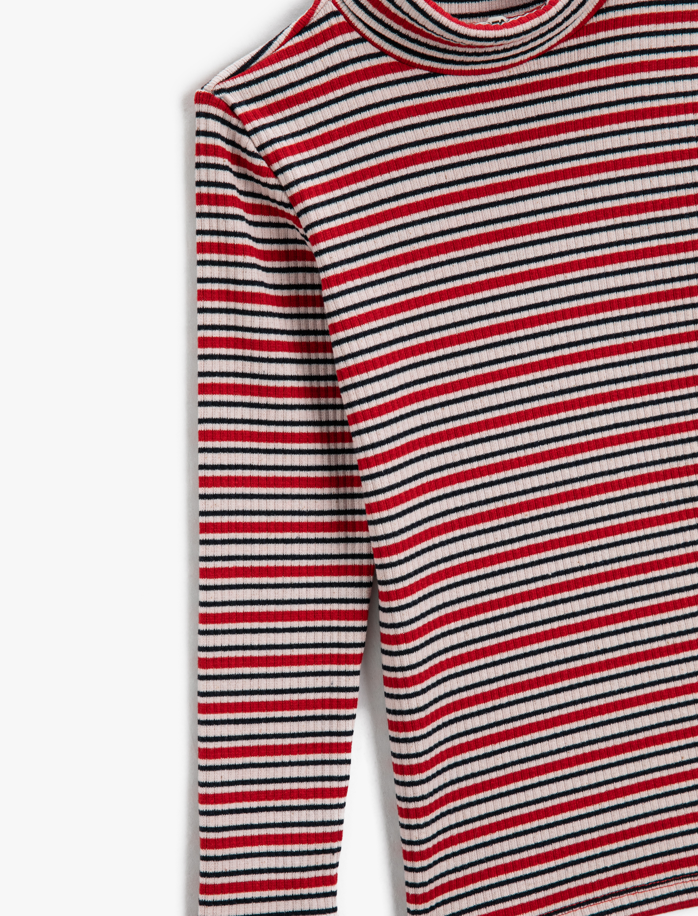  Kız Çocuk Yarım Balıkçı Yaka Ribanalı Tişört Uzun Kollu