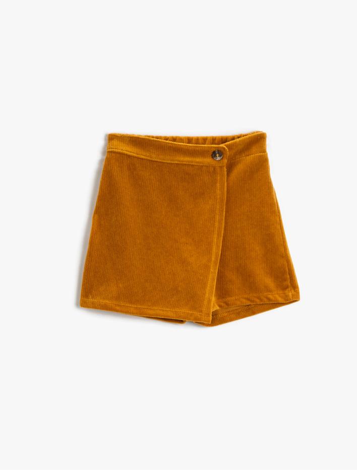 Kız Çocuk Basic Fitilli Kadife Şort Etek Düğme Detaylı