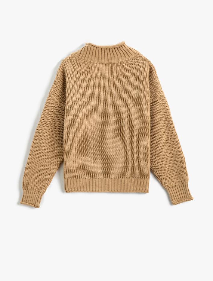 Kız Çocuk Basic Yarım Balıkçı Yaka Örgü Kazak