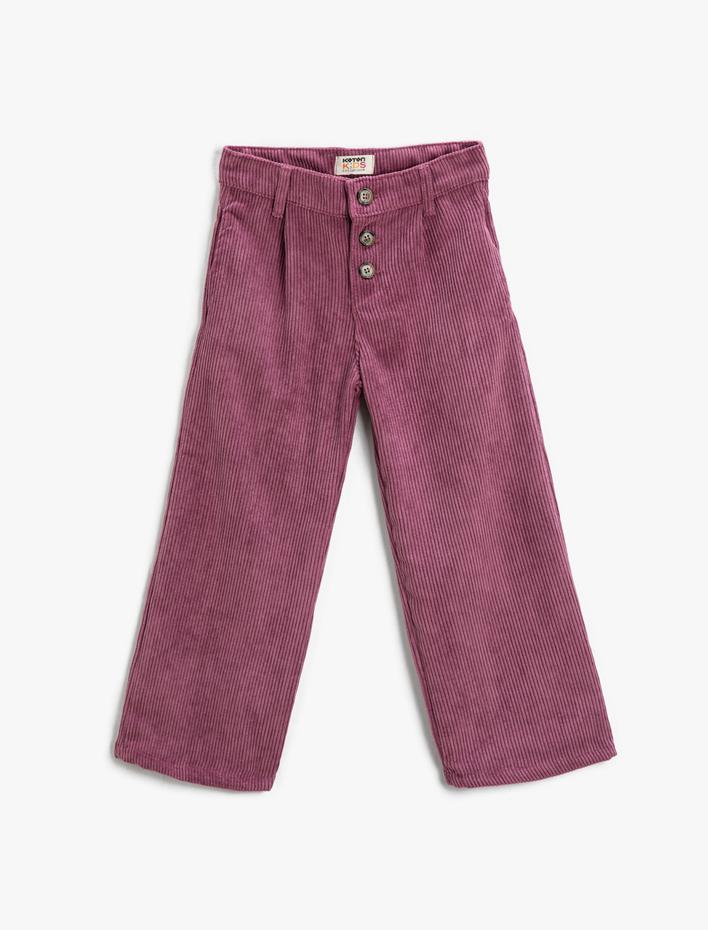 Kız Çocuk Bol Paça Pantolon Fitilli Kadife