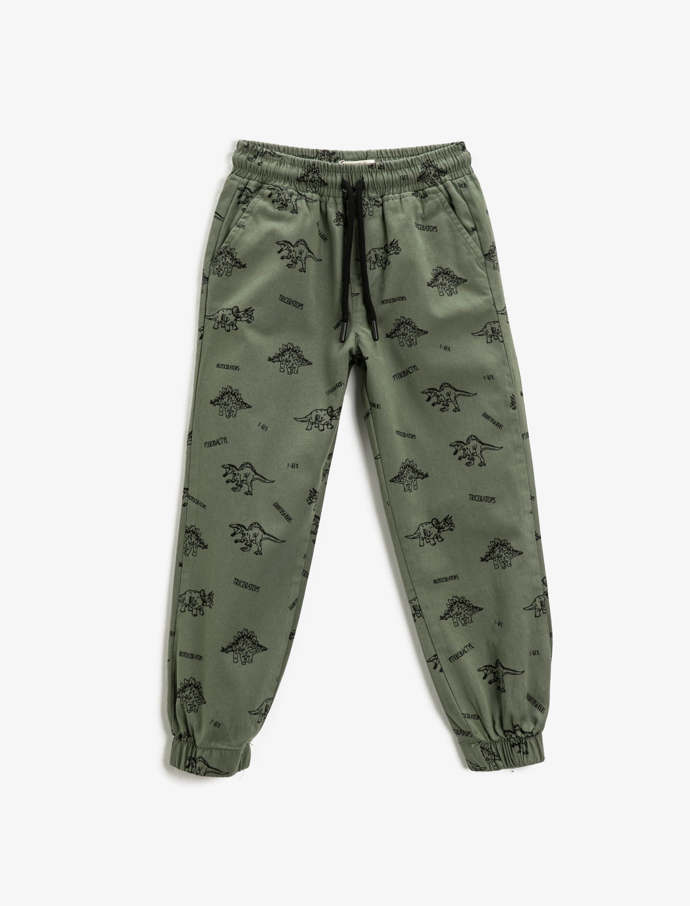  Erkek Çocuk Jogger Pantolon Dinozor Baskılı Cepli Beli Bağlamalı Pamuklu