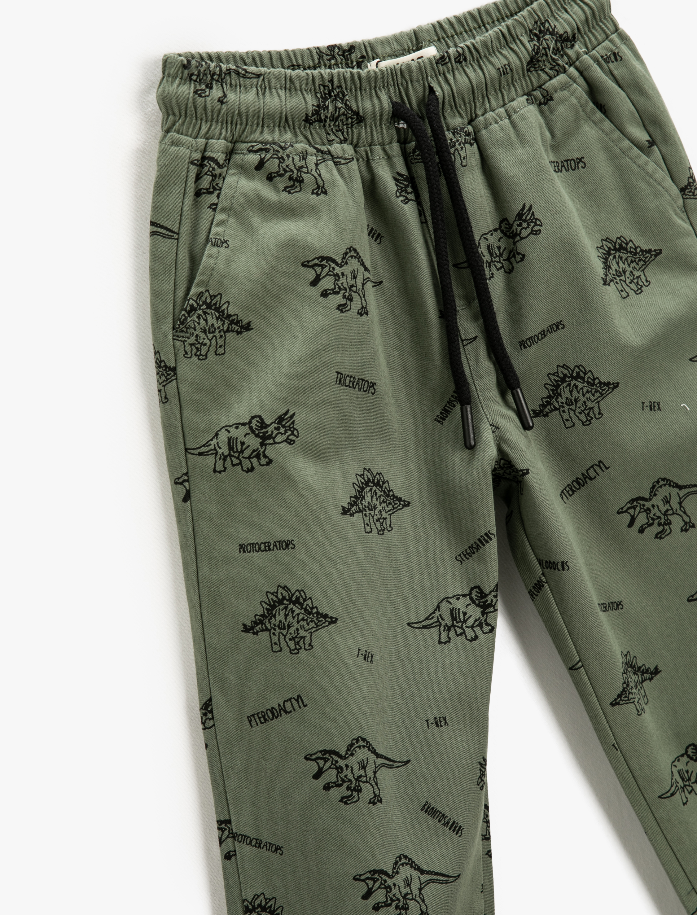  Erkek Çocuk Jogger Pantolon Dinozor Baskılı Cepli Beli Bağlamalı Pamuklu